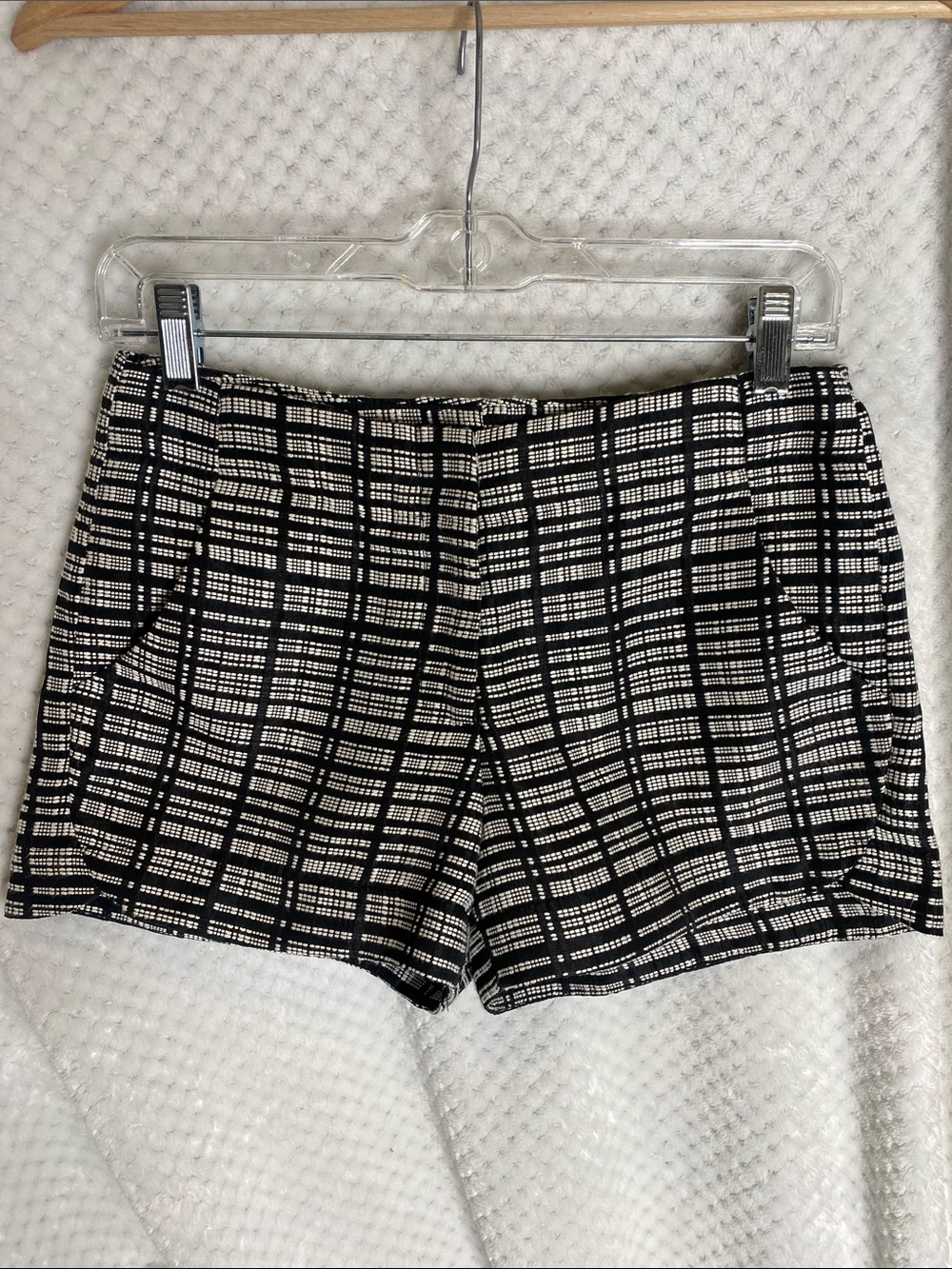 RO & DE Black and White Woven Style Plaid Women’s Shorts